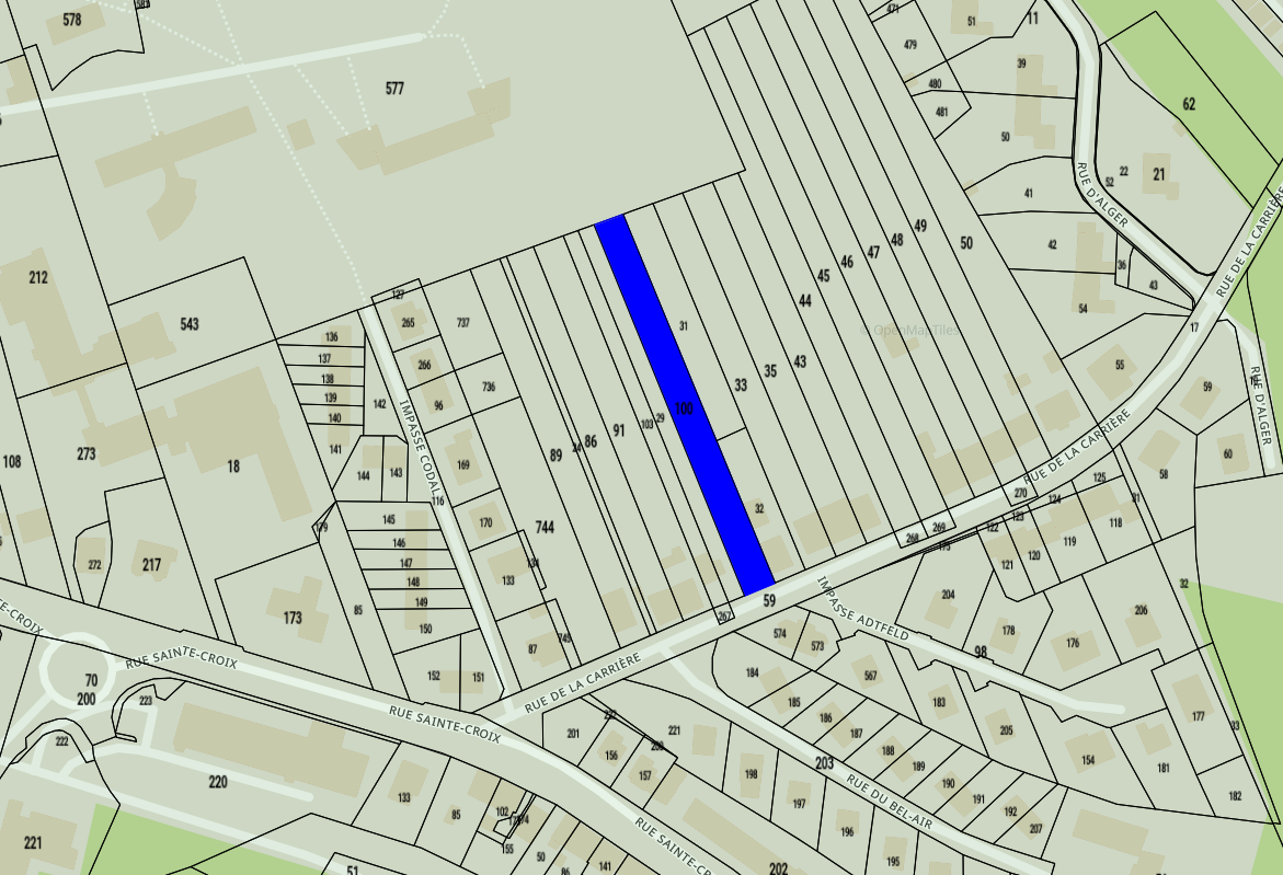 Plan cadastral avec parcelle sélectionnée